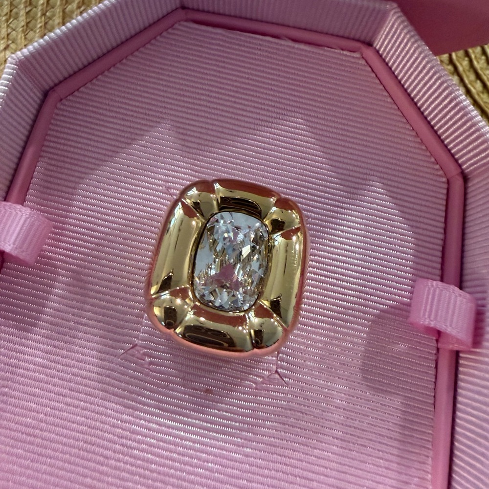 Swarovski Gold-Tone Cushion Ring with Clear Crystal - Picture 3 of 3